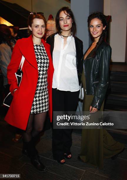 Nathalie Rapti Gomez, Guest and Katy Saunders attend the 'Diesel Together With Ducati' cocktail party on March 22, 2012 in Rome, Italy.