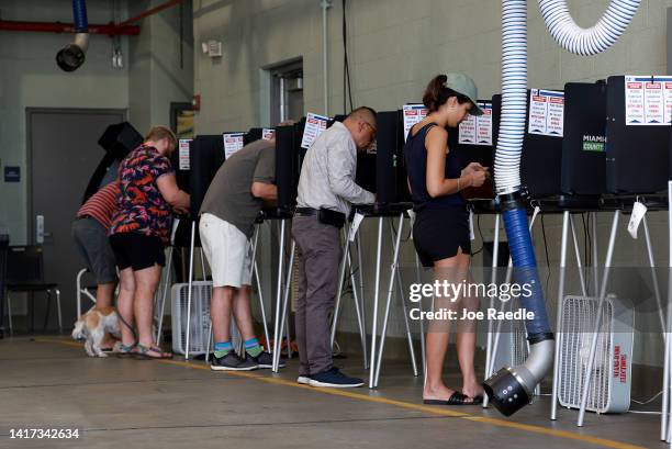 Florida Voters cast their ballots at a polling station setup in a fire station on August 23, 2022 in Miami Beach, Florida. Voters across the state...