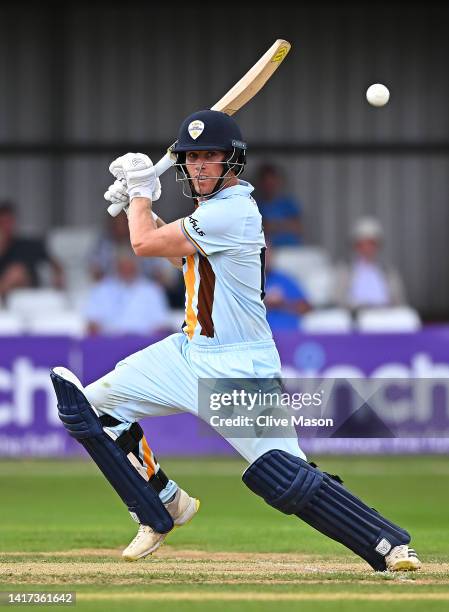 Luis Reece of Derbyshire in action battingduring the Royal London One Day Cup match between Northamptonshire Steelbacks and Derbyshire at The County...