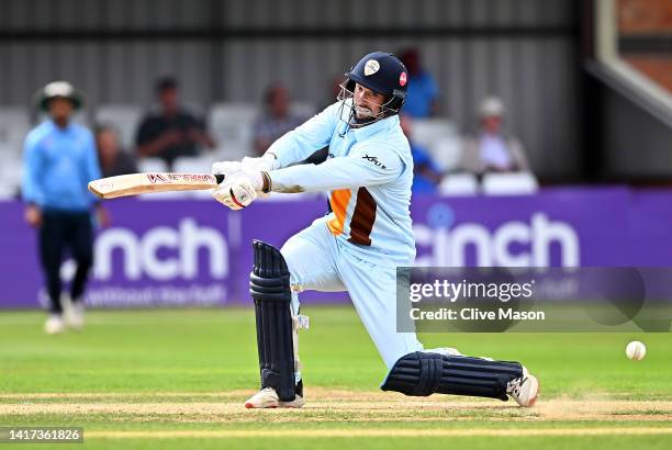 Billy Godleman of Derbyshire in action batting during the Royal London One Day Cup match between Northamptonshire Steelbacks and Derbyshire at The...