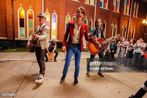 Nash Overstreet, Jamie Fallese, Ryan Follese and Ian Keaggy of Hot Chelle Rae play at Ryman Auditorium on March 22, 2012 in Nashville, Tennessee.