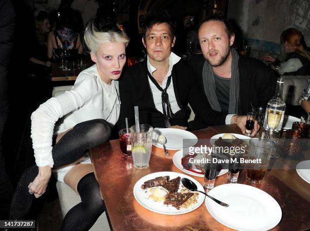 Daphne Guinness, Jamie Hince and Edward Spencer Churchill attend a private dinner celebrating the Spring/Summer issue of Another Man magazine and the...