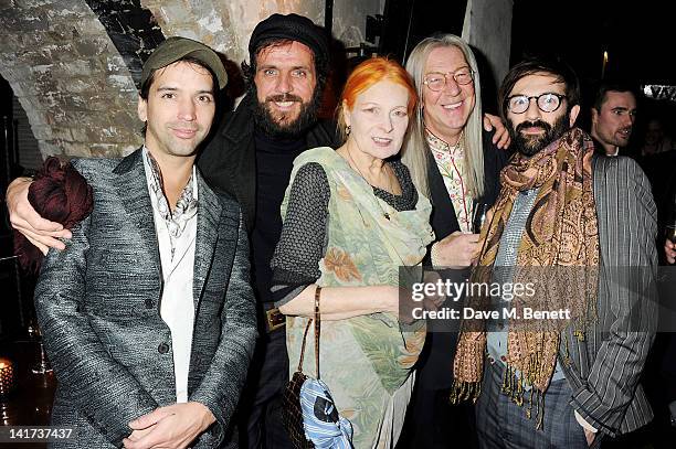 Alister Mackie, Andreas Kronthaler, Dame Vivienne Westwood, Michael Costiff and guest attend a private dinner celebrating the Spring/Summer issue of...