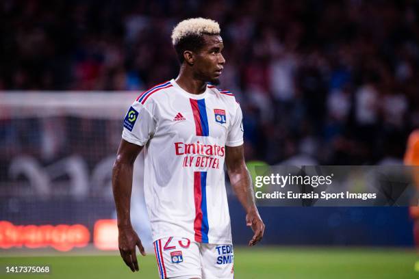 Thiago Mendes of Lyon walks in the field during the Ligue 1 Uber Eats match between Olympique Lyonnais and ESTAC Troyes at Groupama Stadium on August...