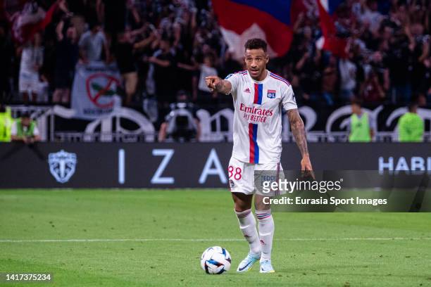 Corentin Tolisso of Lyon gestures during the Ligue 1 Uber Eats match between Olympique Lyonnais and ESTAC Troyes at Groupama Stadium on August 19,...
