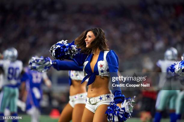 The Dallas Cowboys Cheerleaders perform during an NFL football game against the Buffalo Bills in Arlington, Texas, Thursday, Nov. 28, 2019.