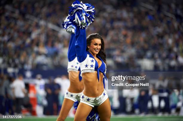 The Dallas Cowboys Cheerleaders perform during an NFL football game against the Buffalo Bills in Arlington, Texas, Thursday, Nov. 28, 2019.