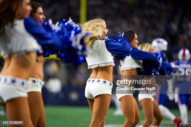 The Dallas Cowboys Cheerleaders perform during an NFL football game against the Buffalo Bills in Arlington, Texas, Thursday, Nov. 28, 2019.