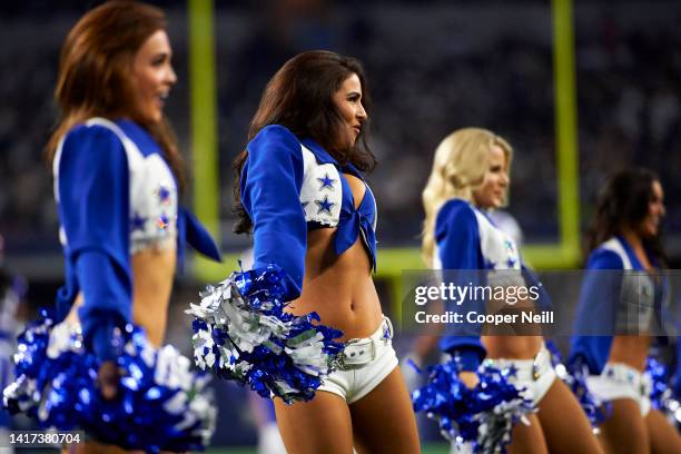 The Dallas Cowboys Cheerleaders perform during an NFL football game against the Buffalo Bills in Arlington, Texas, Thursday, Nov. 28, 2019.