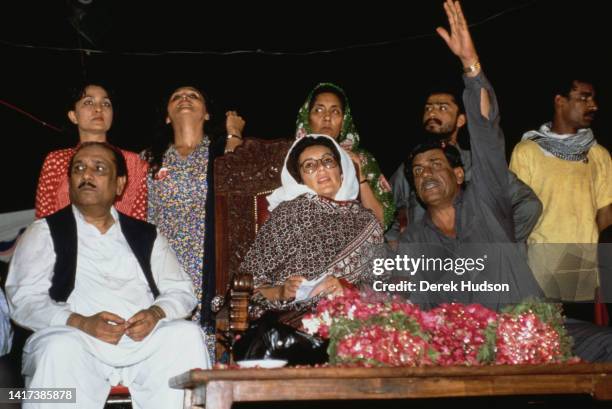 View of Pakistani Prime Minister Benazir Bhutto as she campaigns during the Pakistani General Election, Karachi, Pakistan, October 11, 1990.