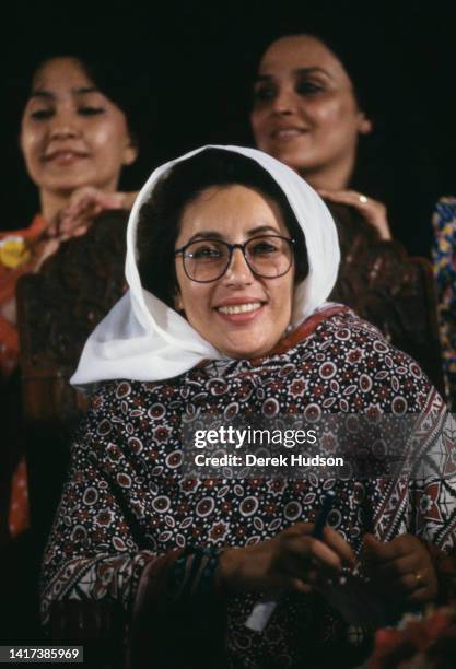 Pakistani Prime Minister Benazir Bhutto smiles as she campaigns during the Pakistani General Election, Karachi, Pakistan, October 11, 1990.