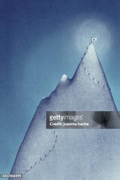 illustration of a mountain with climbers representing teamwork - equipo trabajo stock pictures, royalty-free photos & images