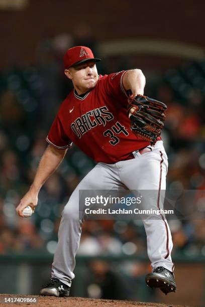 Mark Melancon of the Arizona Diamondbacks pitches against the San Francisco Giants at Oracle Park on August 17, 2022 in San Francisco, California.