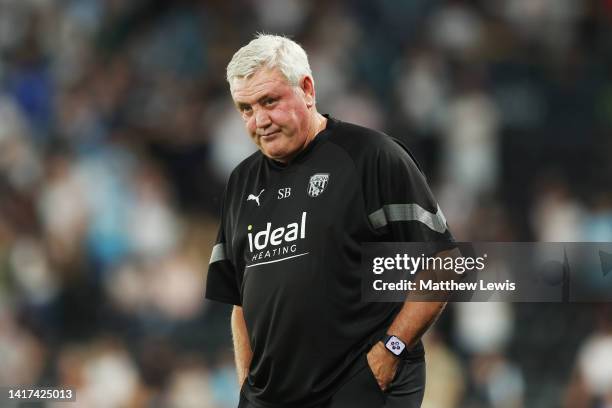 Steve Bruce, manager of West Bromwich Albion looks on during to the Carabao Cup Second Round match between Derby County and West Bromwich Albion at...