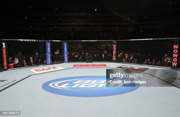 General view of the Octagon ring before the match with Takeya Mizugaki and Chris Cariaso during the UFC 144 event at Saitama Super Arena on February...