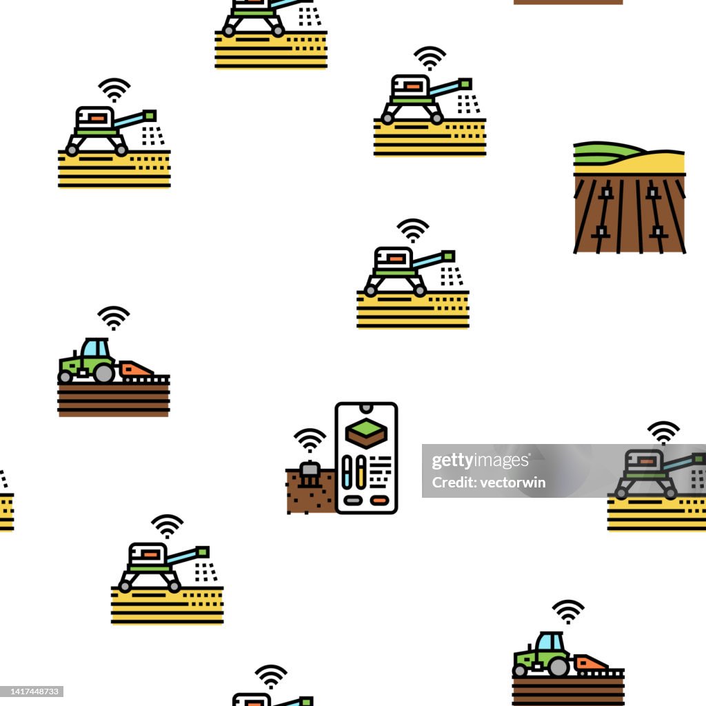Farm smart agriculture farmer vector seamless pattern