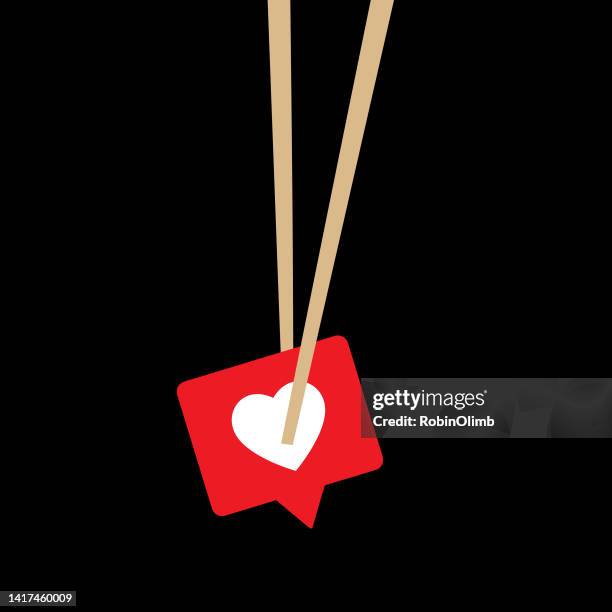 ilustraciones, imágenes clip art, dibujos animados e iconos de stock de palillos sosteniendo una burbuja de habla de corazón - chopsticks