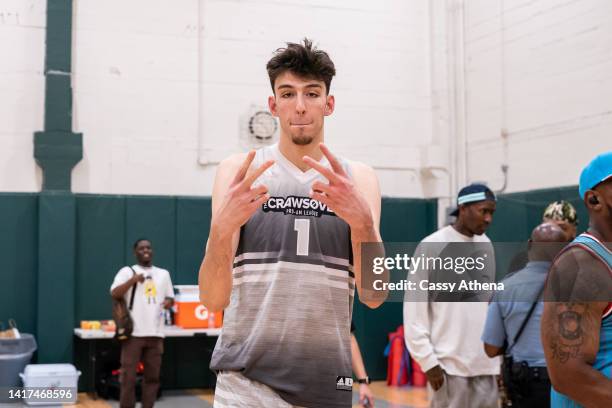 Chet Holmgren poses before the CrawsOver Pro-Am game at Seattle Pacific University on August 20, 2022 in Seattle, Washington.