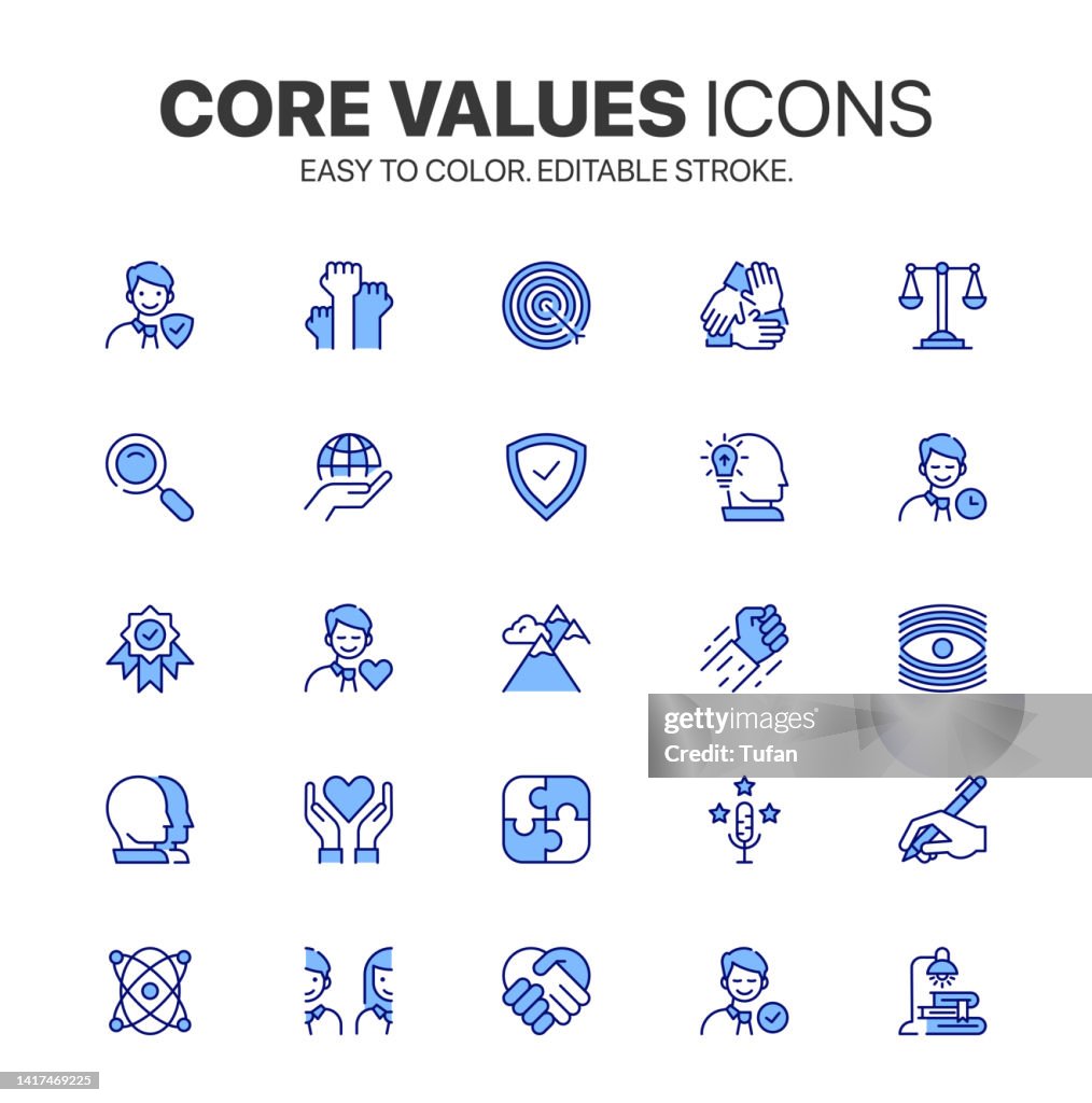 Core Values icon set, Vision icon pack, Easy to color, Business and Personal Core Values symbol collection