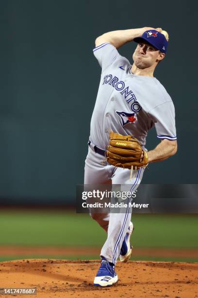 Ross Stripling of the Toronto Blue Jays throws against the Boston Red Sox during the first inning at Fenway Park on August 23, 2022 in Boston,...