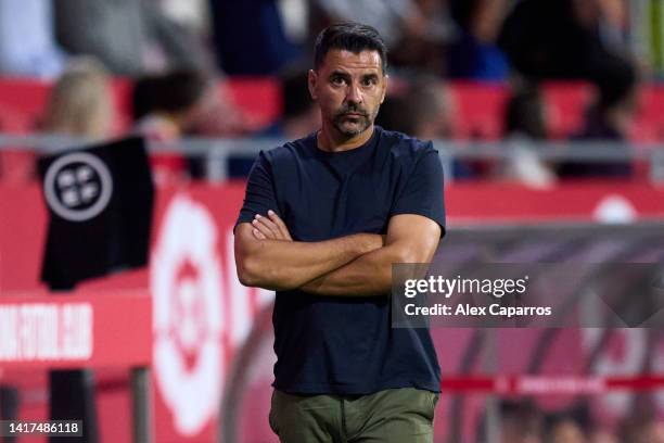 Head Coach Miguel Angel Sanchez 'Michel' of Girona FC looks on during the LaLiga Santander match between Girona FC and Getafe CF at Montilivi Stadium...