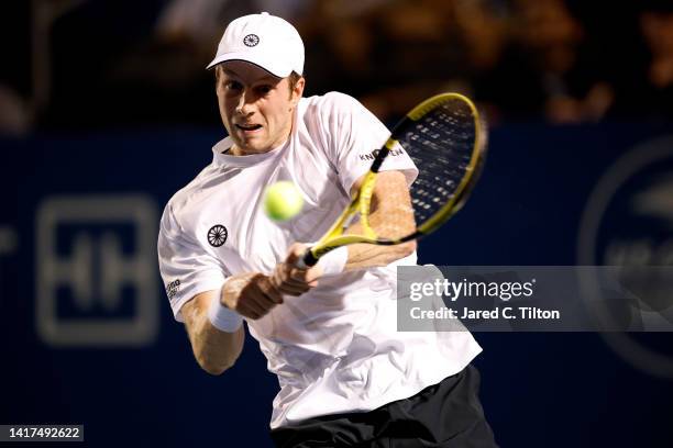 Botic van de Zandschulp of Netherlands returns a shot to Tallon Griekspoor of Netherlands during their second round match on day four of the...