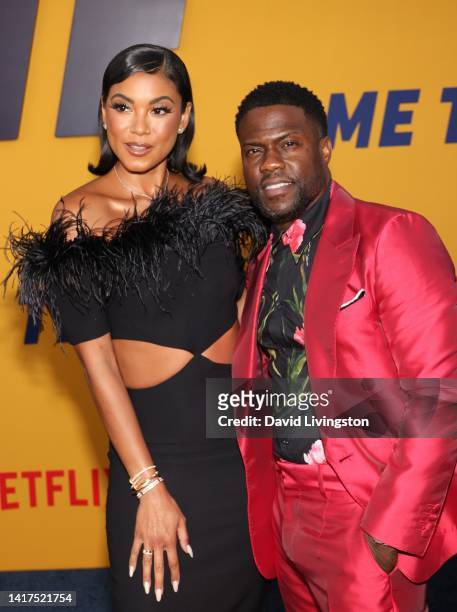 Eniko Parrish and Kevin Hart attend the Los Angeles premiere of Netflix's "Me Time" at Regency Village Theatre on August 23, 2022 in Los Angeles,...