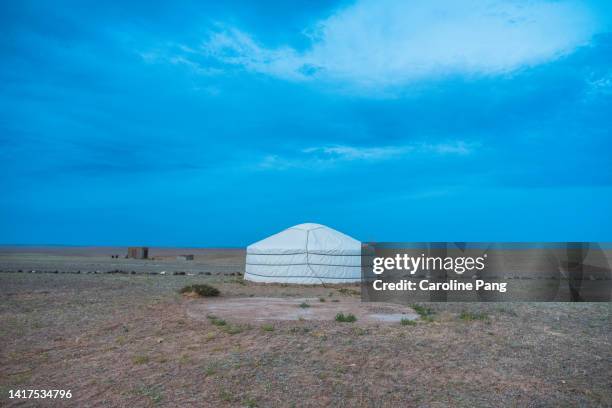 mongolian yurt in the middle of the gobi desert. - yurt stock pictures, royalty-free photos & images