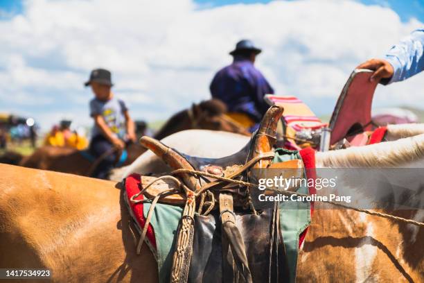 mongolian horse saddle. - mongolian culture stock pictures, royalty-free photos & images