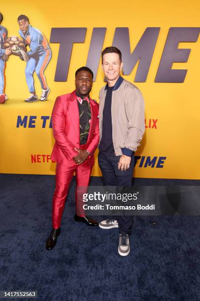 Kevin Hart and Mark Wahlberg attend the Netflix 'ME TIME' Premiere at Regency Village Theatre on August 23, 2022 in Los Angeles, California.