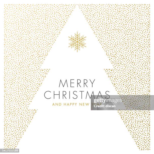 grußkarte mit schnee und stilisiertem weihnachtsbaum. - weihnachten stern stock-grafiken, -clipart, -cartoons und -symbole