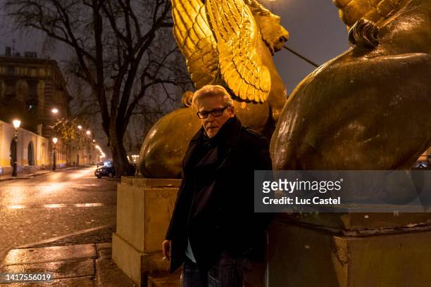 Belgian Artist Jan Fabre poses in the Streets of Saint Petersburg by Night on October 13, 2016 in Saint Petersburg, Russia.