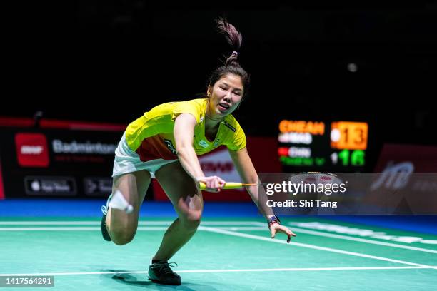 Soniia Cheah of Malaysia competes in the Women's Singles Second Round match against Chen Yufei of China on day three of the BWF World Championships...