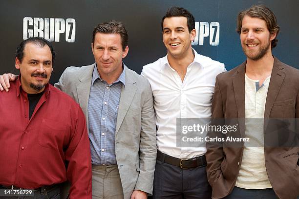 Spanish actors Joaquin Nunez, Jose Manuel Poga, Mario Casas and Antonio de la Torre attend "Grupo 7" photocall at Intercontinental Hotel on March 23,...