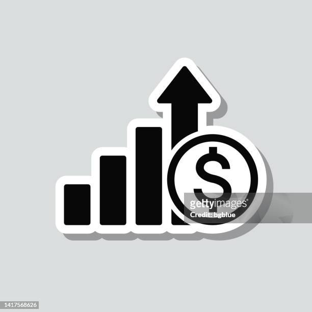 illustrazioni stock, clip art, cartoni animati e icone di tendenza di aumento del tasso del dollaro. adesivo icona su sfondo grigio - tasso di cambio