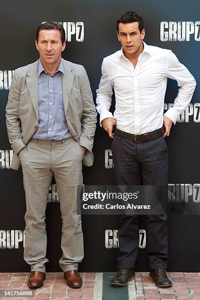 Spanish actors Mario Casas and Antonio de la Torre attend "Grupo 7" photocall at Intercontinental Hotel on March 23, 2012 in Madrid, Spain.