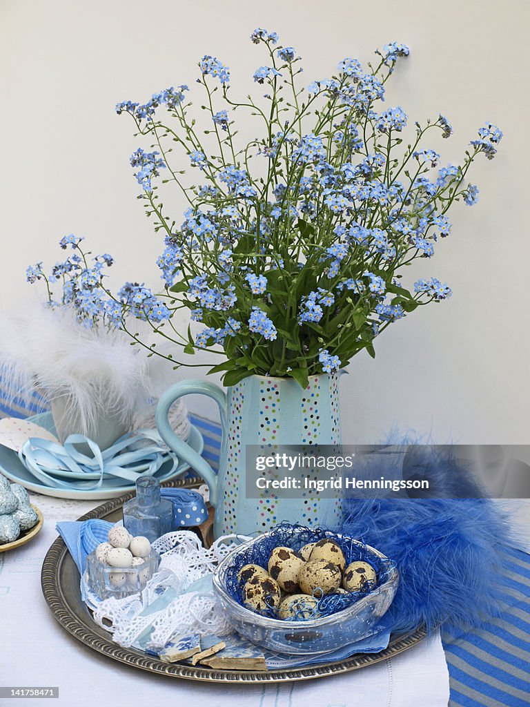Blue Easter table decorations