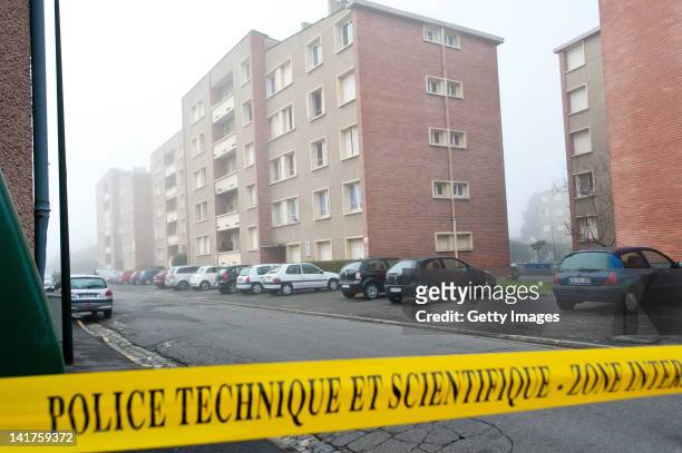 Police cordon off the area surrounding the block of apartments in which Mohammed Merah, the man suspected of killing seven victims including three...