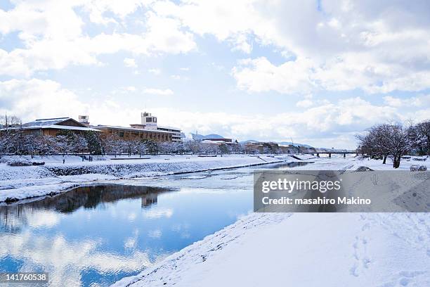 kamo river in snow - kamo river stock pictures, royalty-free photos & images