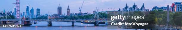 london panoramic view along river thames embankment to big ben - westminster abbey london stock pictures, royalty-free photos & images