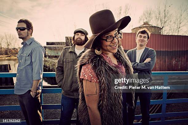 Band Alabama Shakes, with singer Brittany Howard, guitarist Heath Fogg, bassist Zac Cockrell, and drummer Steve Johnson. Photographed for NME on...