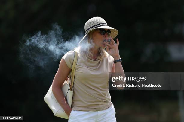 The wife of Miguel Angel Jimenez of Spain, Susanna Styblo during the pro-am for the Omega European Masters at Crans-sur-Sierre Golf Club on August...