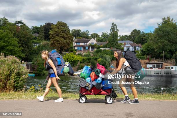 General view of early bird festival campers arriving arrive at Reading Festival on August 24, 2022 in Reading, England.