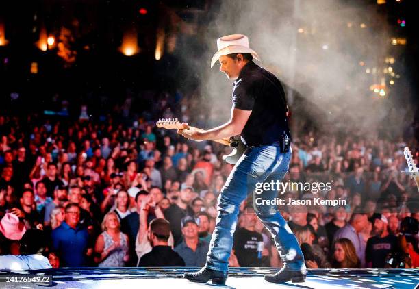 Country artist Brad Paisley performs at Ascend Amphitheater on August 23, 2022 in Nashville, Tennessee.