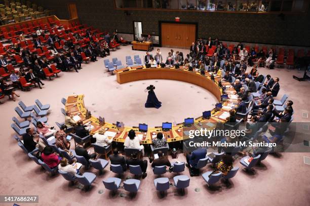 The U.N. Security Council holds a meeting at the United Nations Headquarters on August 24, 2022 in New York City. Ambassador Sergiy Kyslytsa,...