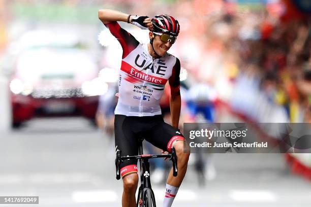 Marc Soler Gimenez of Spain and UAE Team Emirates celebrates winning during the 77th Tour of Spain 2022, Stage 5 a 187,2km stage from Irún to Bilbao...