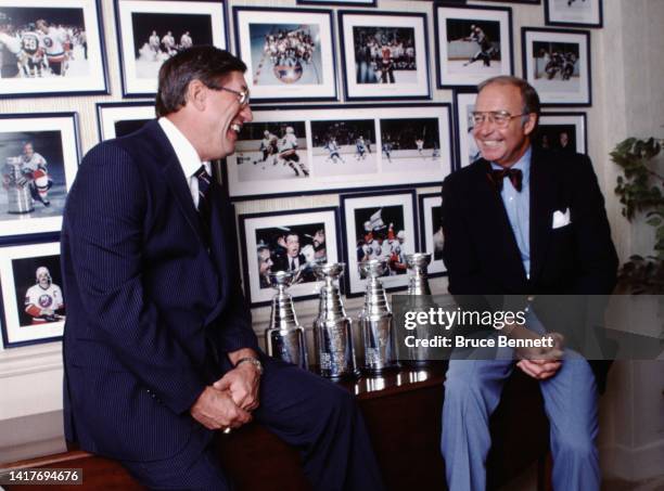 Al Arbour and Bill Torrey of the New York Islanders pose circa 1980 in Uniondale, New York.