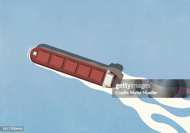 ilustraciones, imágenes clip art, dibujos animados e iconos de stock de view from above cargo ship on ocean - oil tanker