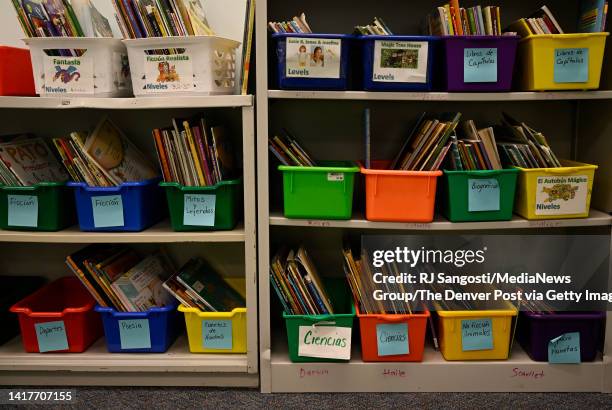 Books are ready for students in Denise Saizs third-grade classroom at Castro Elementary, a small bilingual school in the Denver Public School system,...