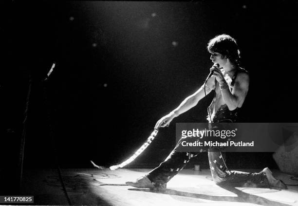 7th SEPTEMBER: Mick Jagger of the Rolling Stones performs on stage at Wembley Empire Pool, London, September 1973.